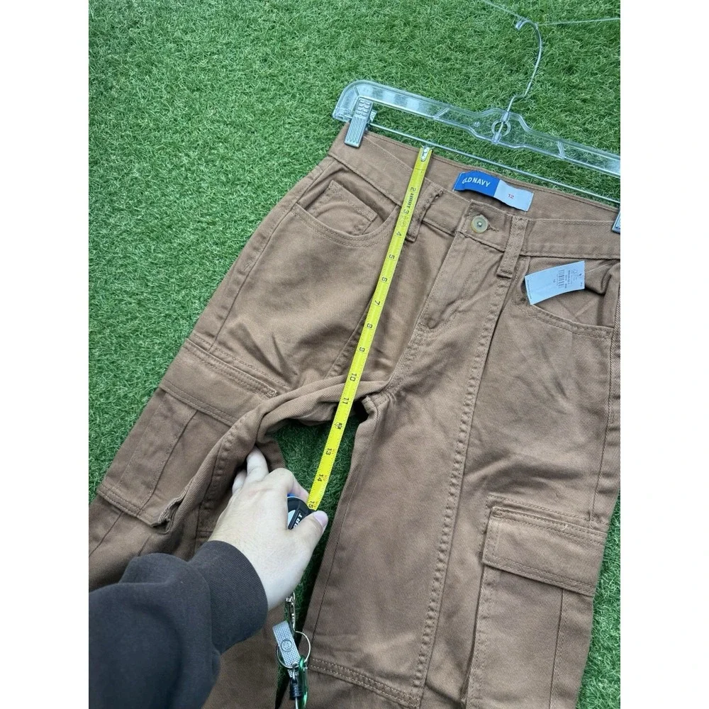 Old Navy Cargo Pants Girls 12 Brown Wide Leg Utility Pockets Cotton Brown NWT